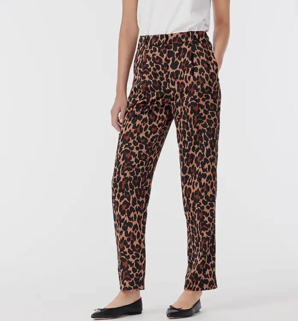 J. CREW High-rise Straight-Leg Professional Pull-on Trouser Leopard Pants Size 2